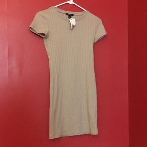 Taupe Cutout Ribbed Bodycon Dress (S)